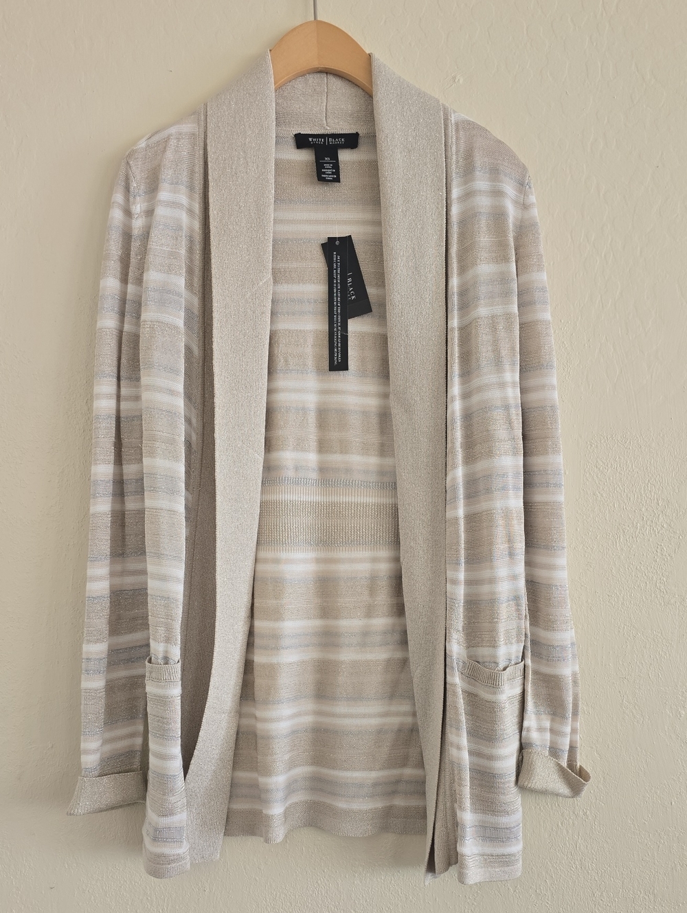 NWT White House Black Market Beige and Cream Striped Shawl-Collar Cardigan